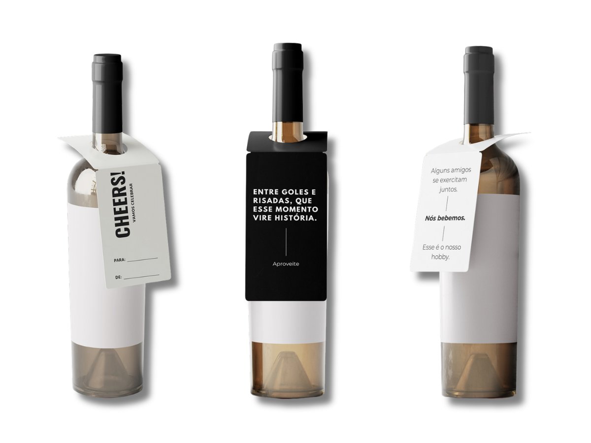 Tags decorativas para garrafas de vinho e espumante